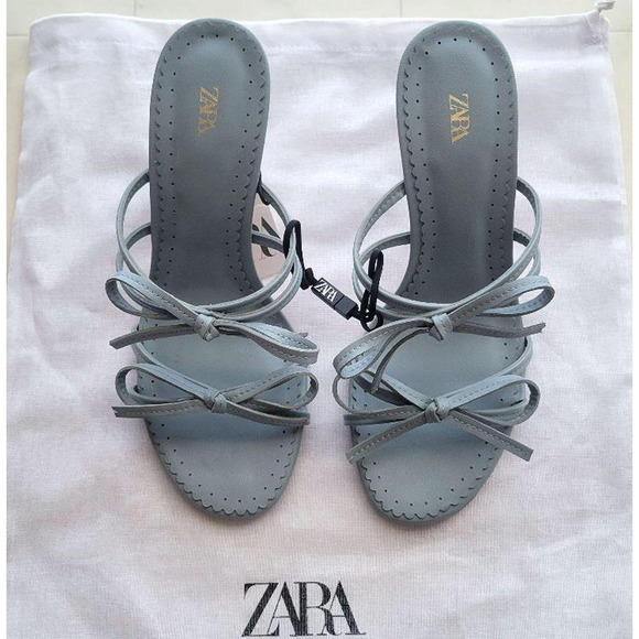 ZARA Strappy Bow Heels Light Blue NWT | Sizes 7.5 & 8 - Picture 11 of 16